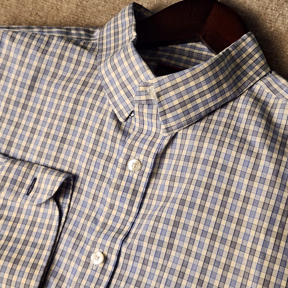 UNTUCKit Button Down Shirt Mens Large Blue Yellow Check Slim Fit Wrinkle Free